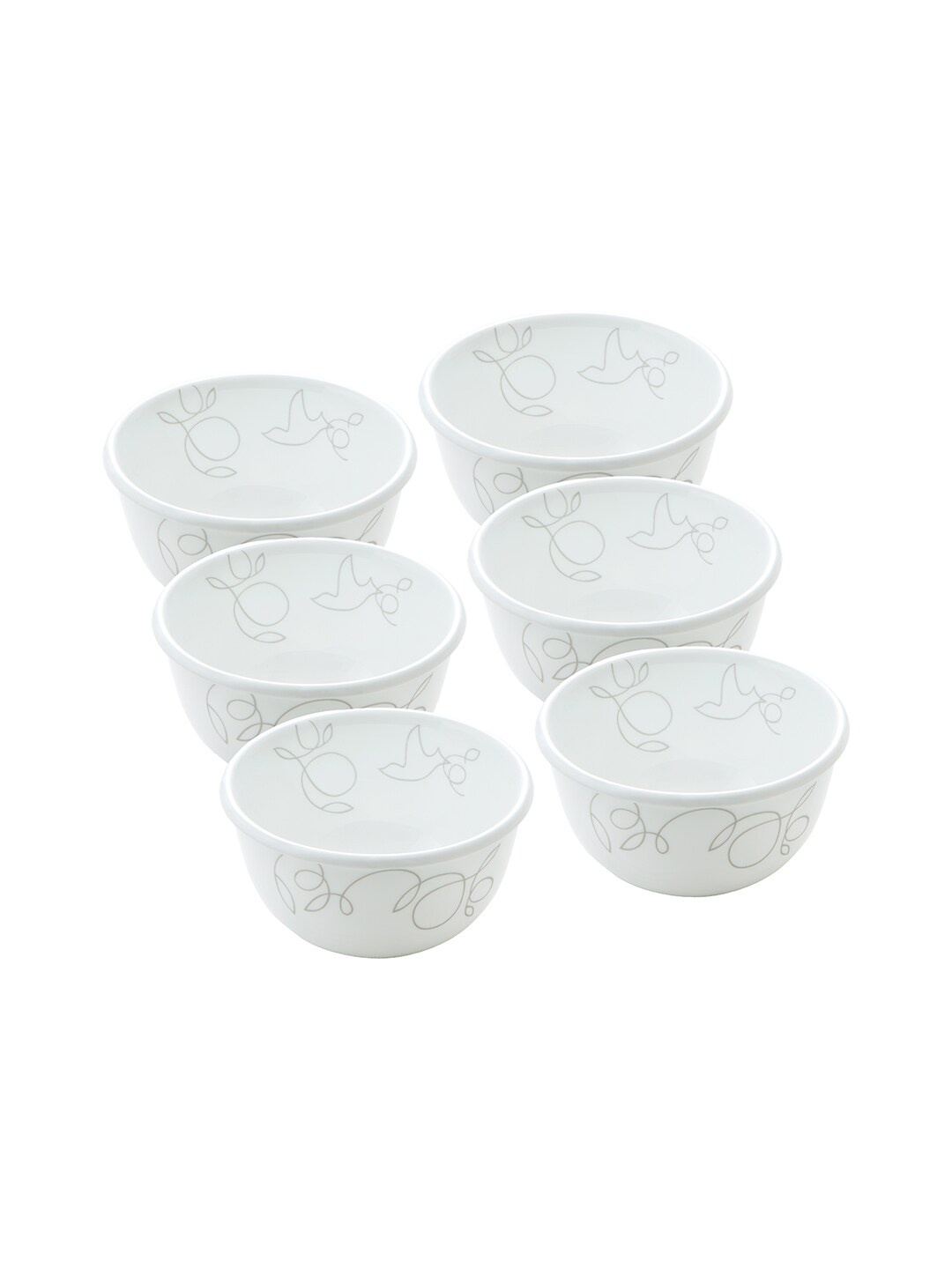 

Corelle Set Of 6 Floral Printed Glossy Bowls 355 ML Each, White