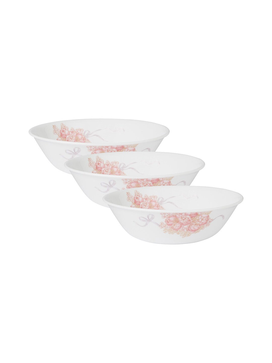 

Corelle Set Of 3 Floral Printed Glossy Bowls 950 ML Each, White