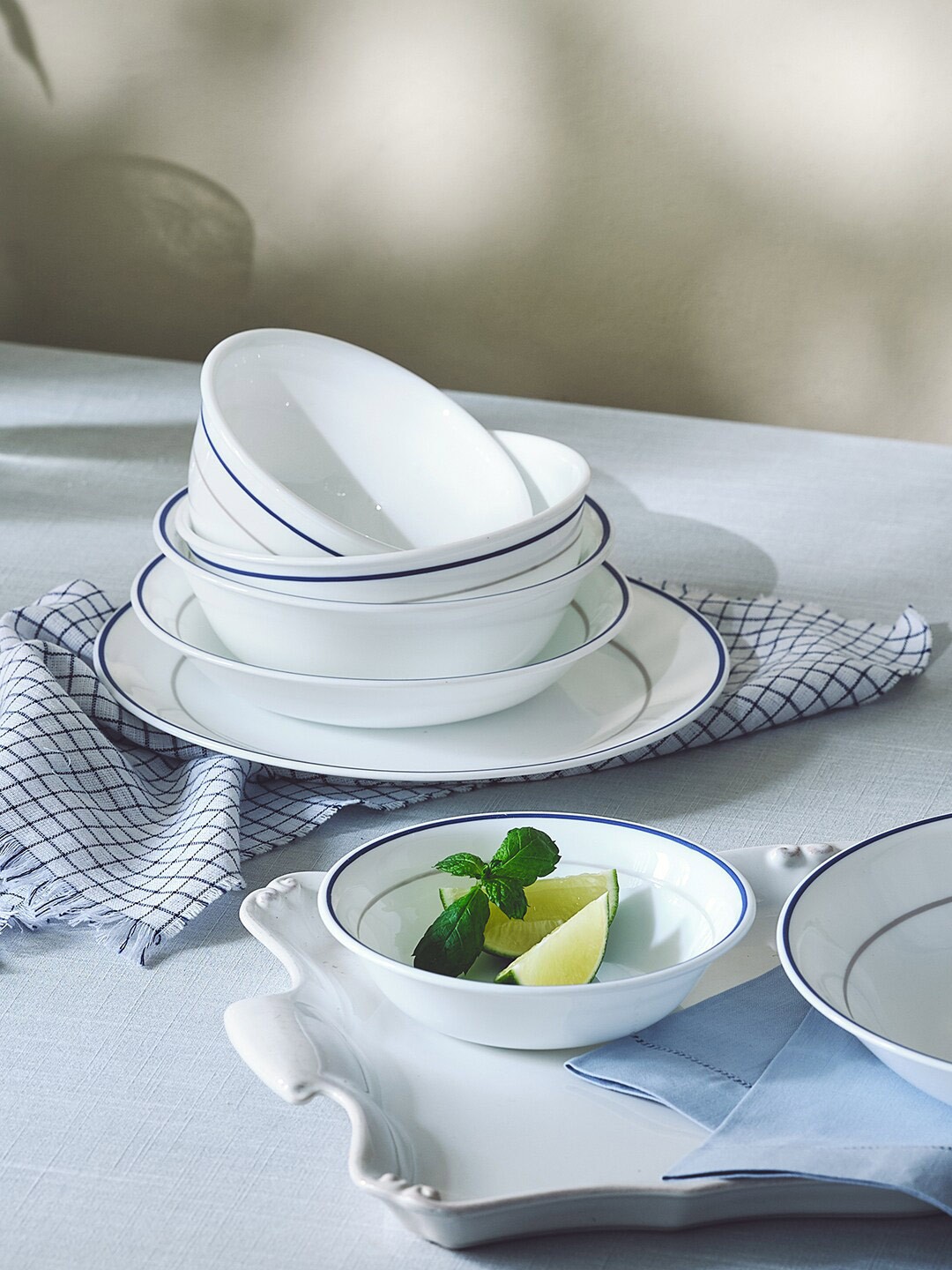 

Corelle Set Of 6 Dishwasher And Microwave Safe Geometric Printed Glossy Bowls 532 ML Each, White
