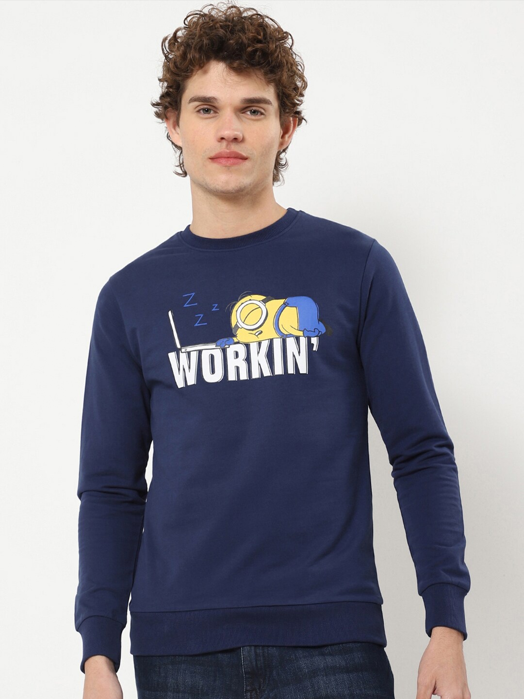 

Bewakoof Men Blue Printed Cotton Sweatshirt