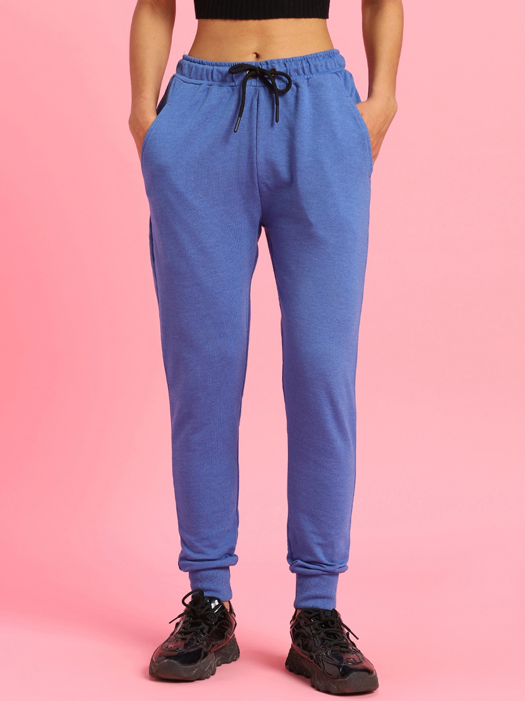

Bewakoof Women Blue Solid Slim-Fit Cotton Joggers