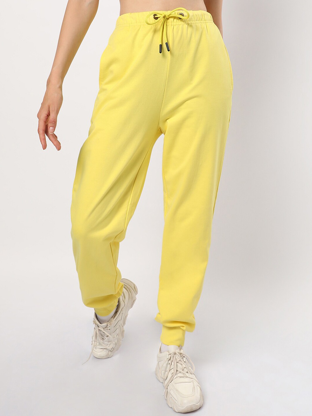 

Bewakoof Women Yellow Solid Relaxed-Fit Cotton Joggers
