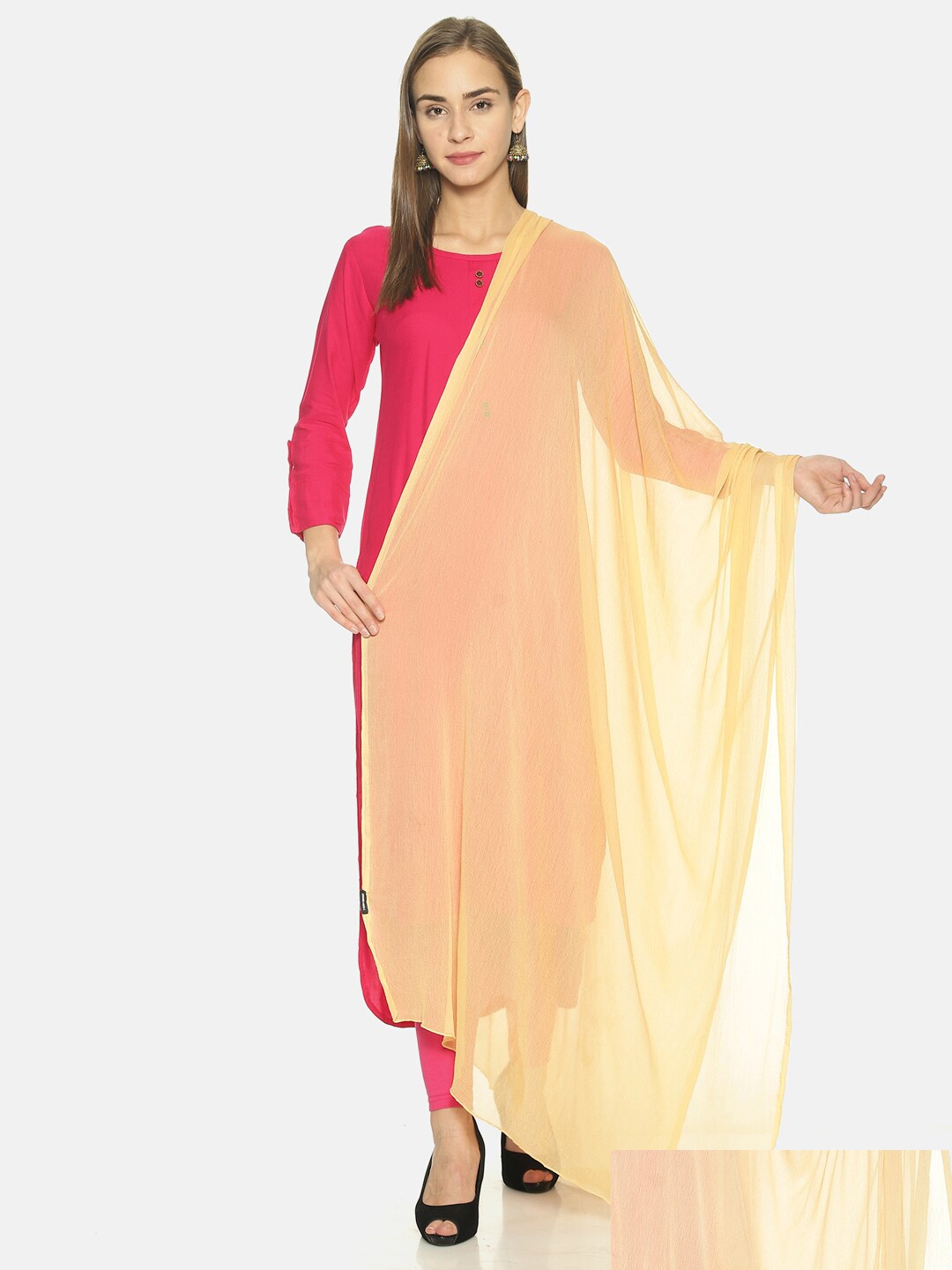 

TWIN BIRDS Set Of 2 Solid Nylon chiffon Light-weight Dupatta, Cream