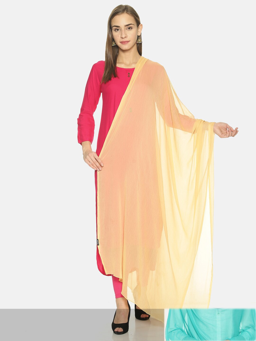 

TWIN BIRDS Set Of 2 Solid Nylon chiffon Light-weight Dupatta, Beige
