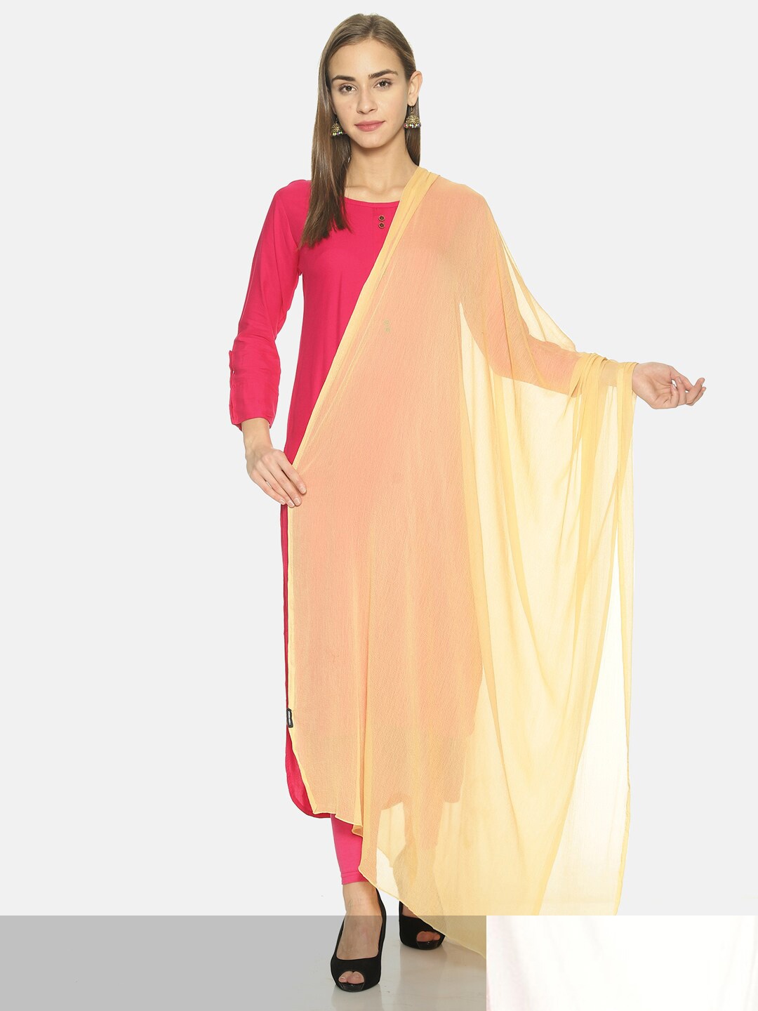 

TWIN BIRDS Set Of 2 Solid Nylon chiffon Light-weight Dupatta, Beige