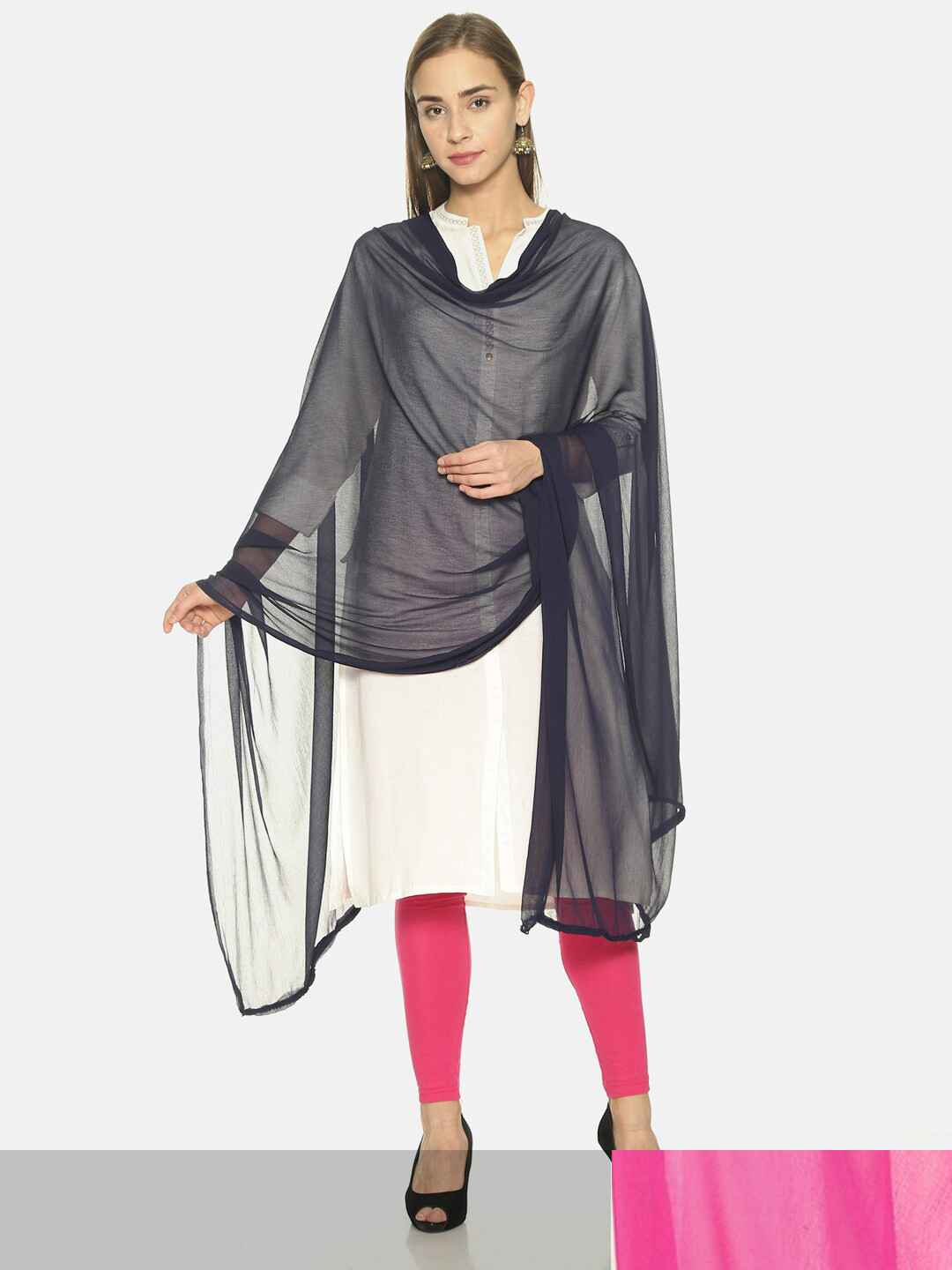 

TWIN BIRDS Set Of 2 Solid Dupatta, Navy blue