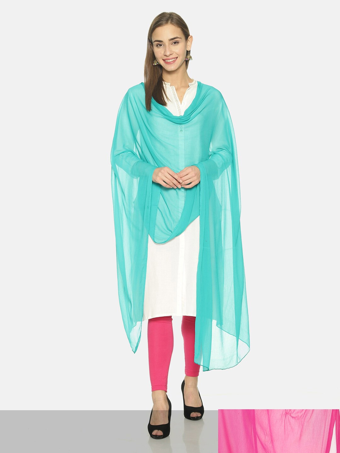 

TWIN BIRDS Set Of 2 Solid Dupatta, Blue