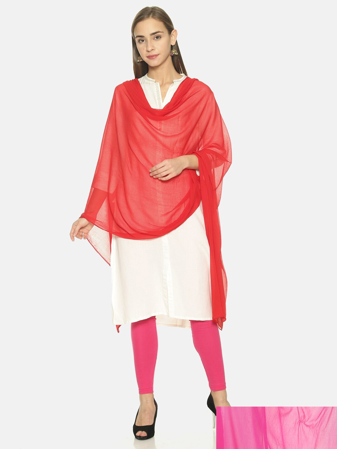 

TWIN BIRDS Set Of 2 Solid Dupatta, Red