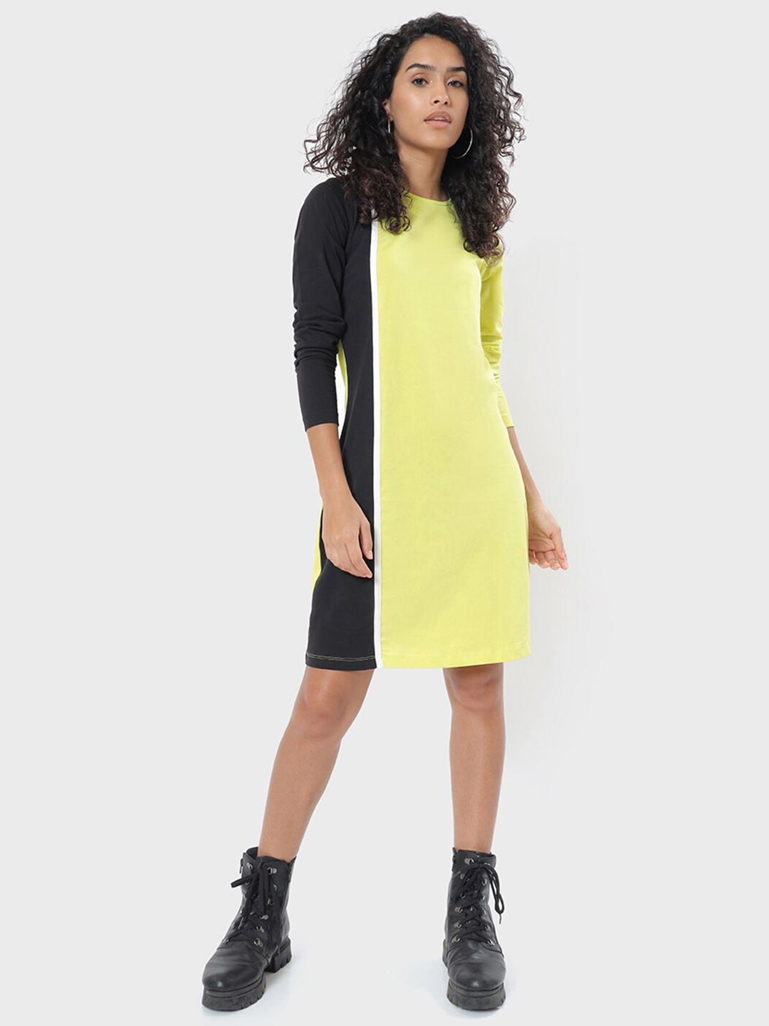 

Bewakoof Women Yellow & Black Colourblocked Sheath Dress