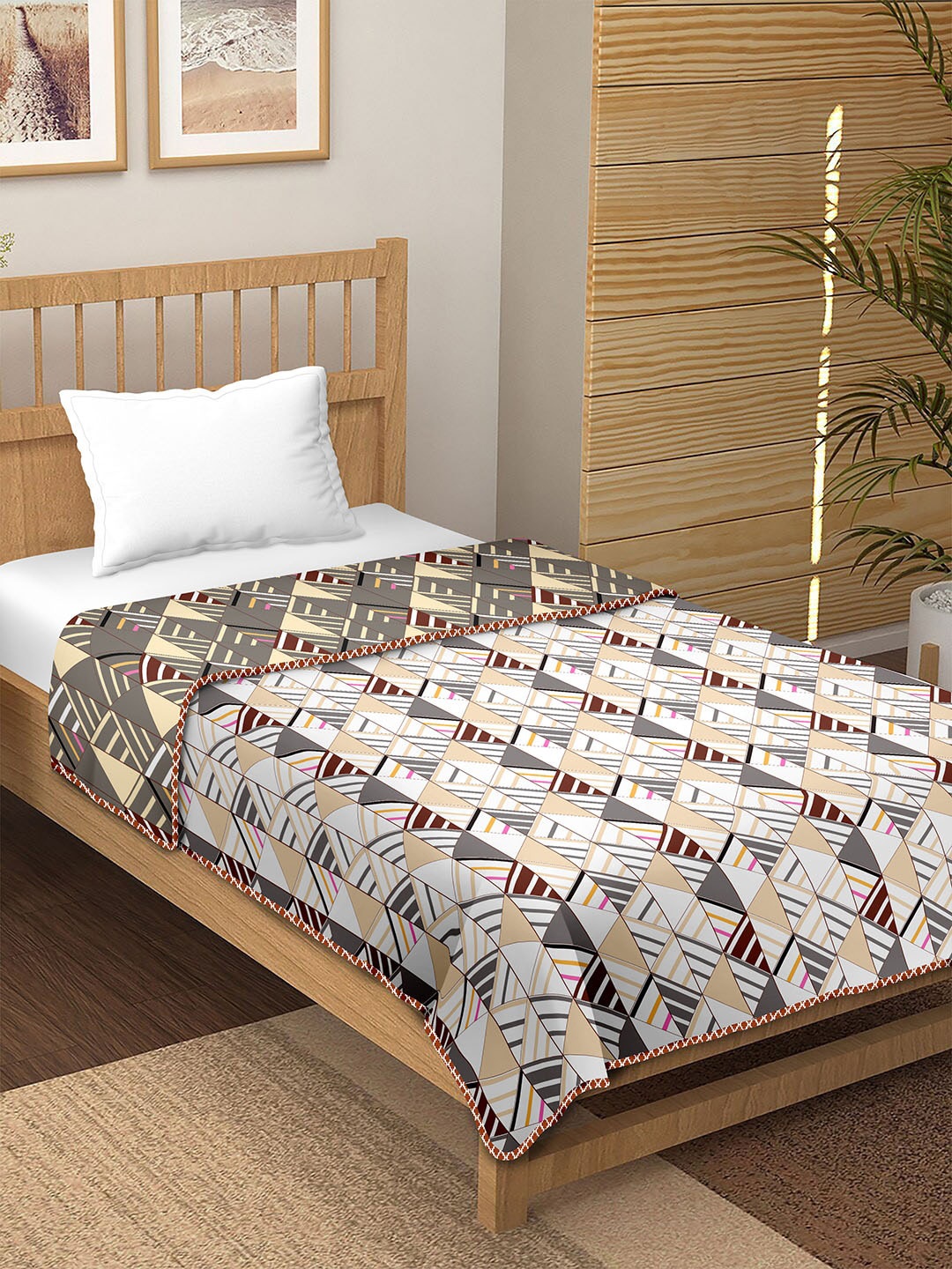 

BELLA CASA Printed Cotton AC Room 150 GSM Single Bed Dohar, Cream