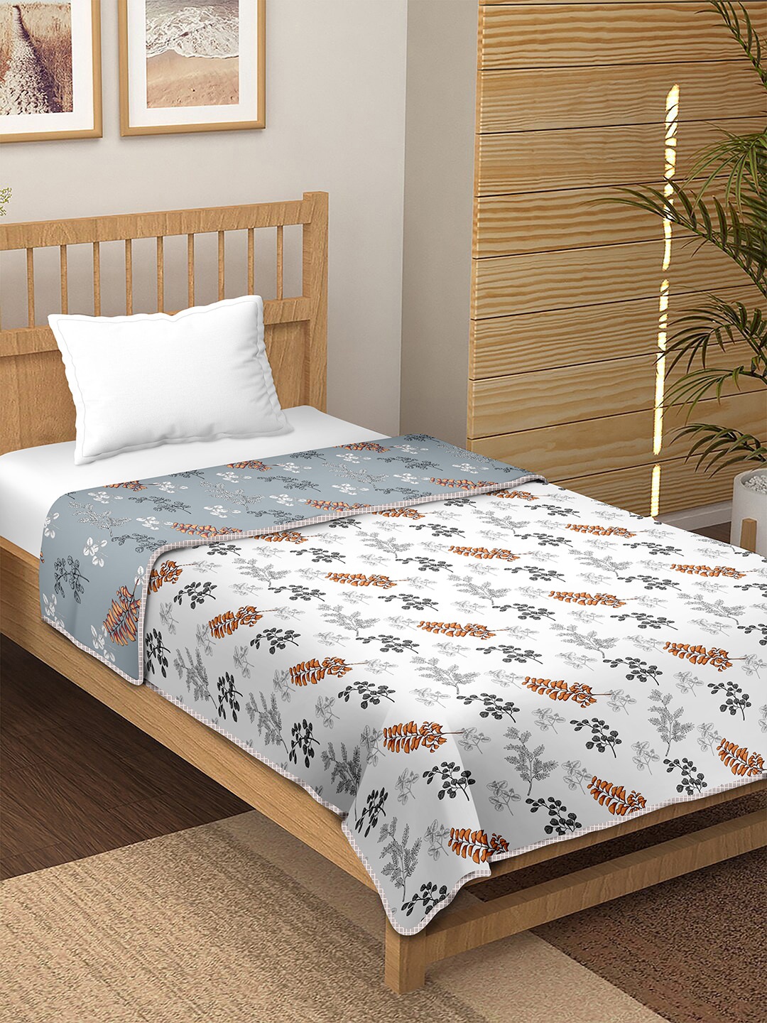 

BELLA CASA Floral Printed Cotton AC Room 150 GSM Single Bed Dohar, Grey