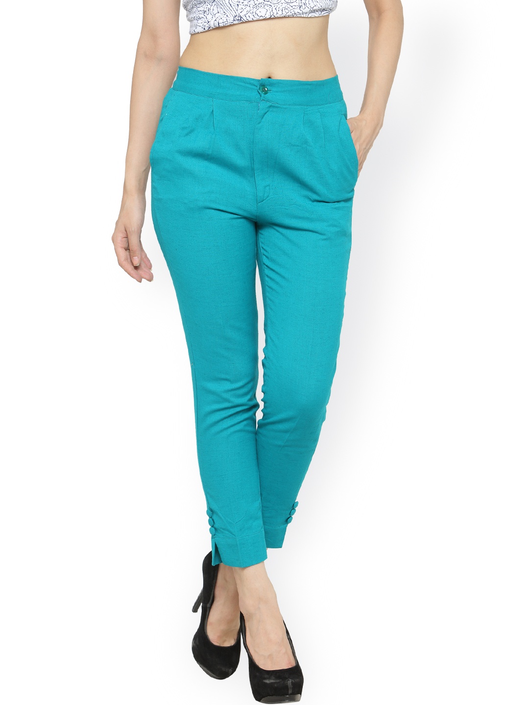 

Indibelle Turquoise Blue Peg Leg Slim Fit Peg Trousers