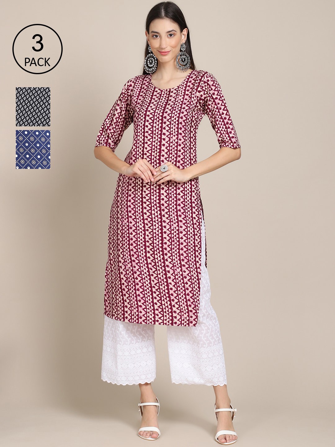 

Ethnic basket Women Pack of 3 Crepe Kurta, Maroon
