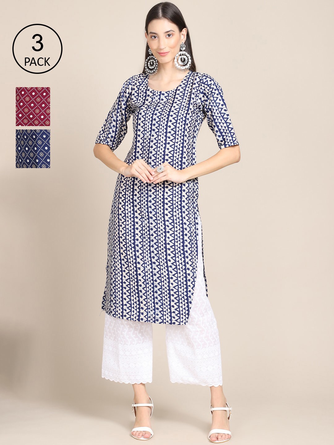 

Ethnic basket Women Pack of 3 Printed Crepe Kurta, Multi