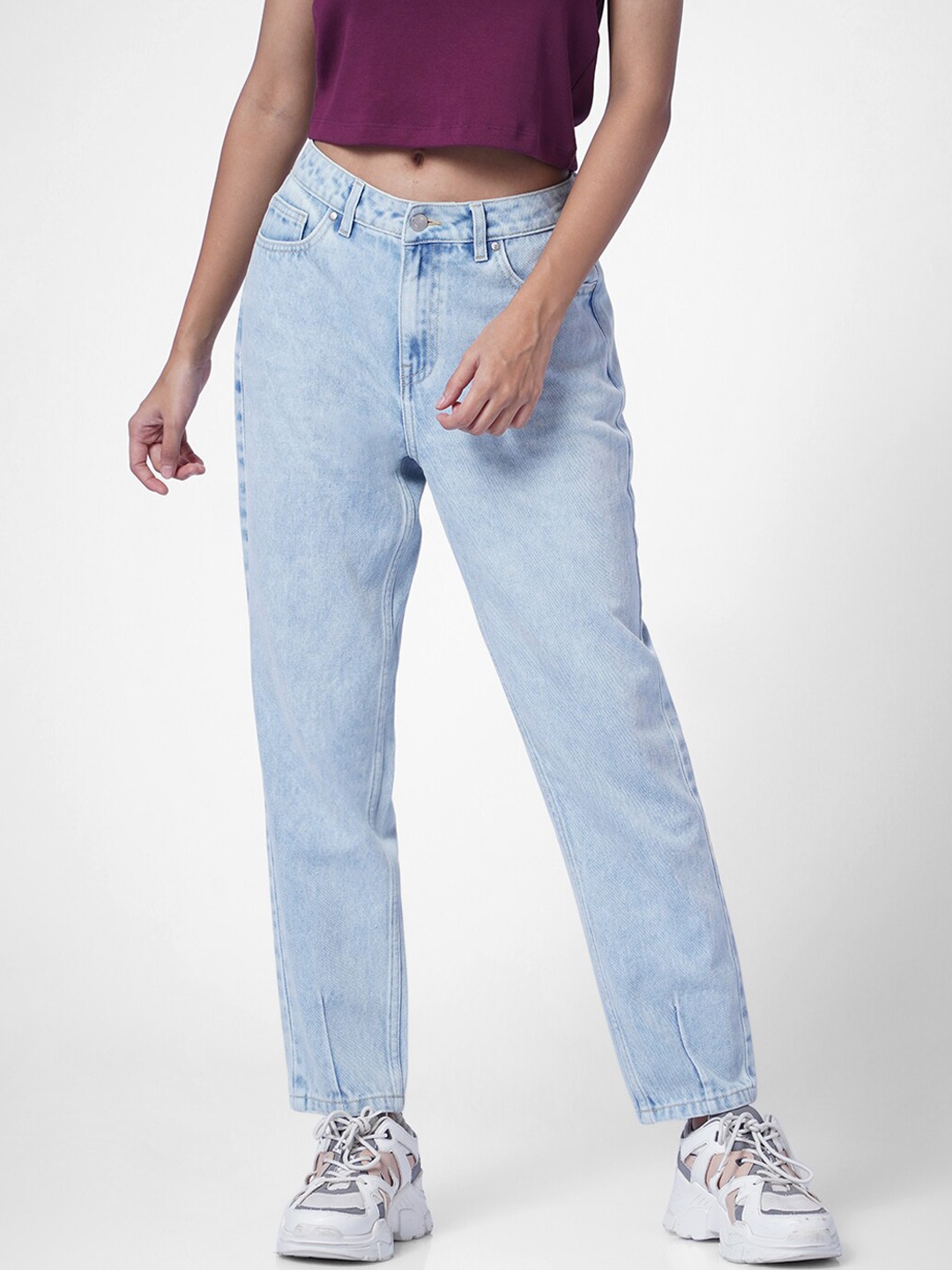 

ONLY Women Blue Relaxed Fit Low Distress Heavy Fade Jeans