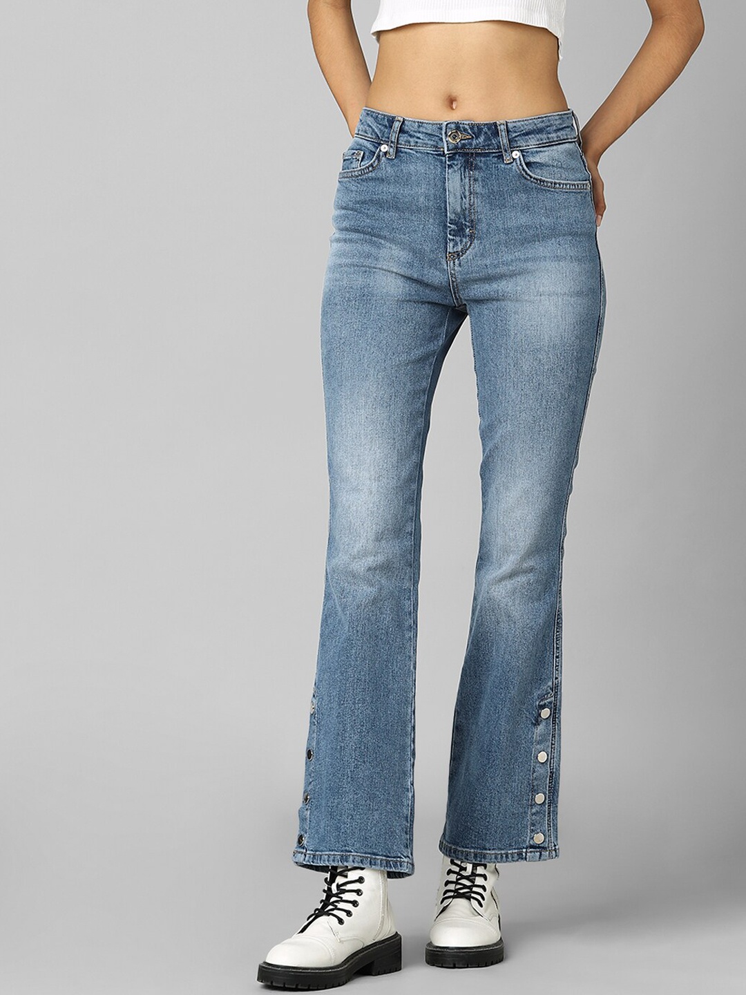 

ONLY Women Blue Flared Low Distress Heavy Fade Jeans