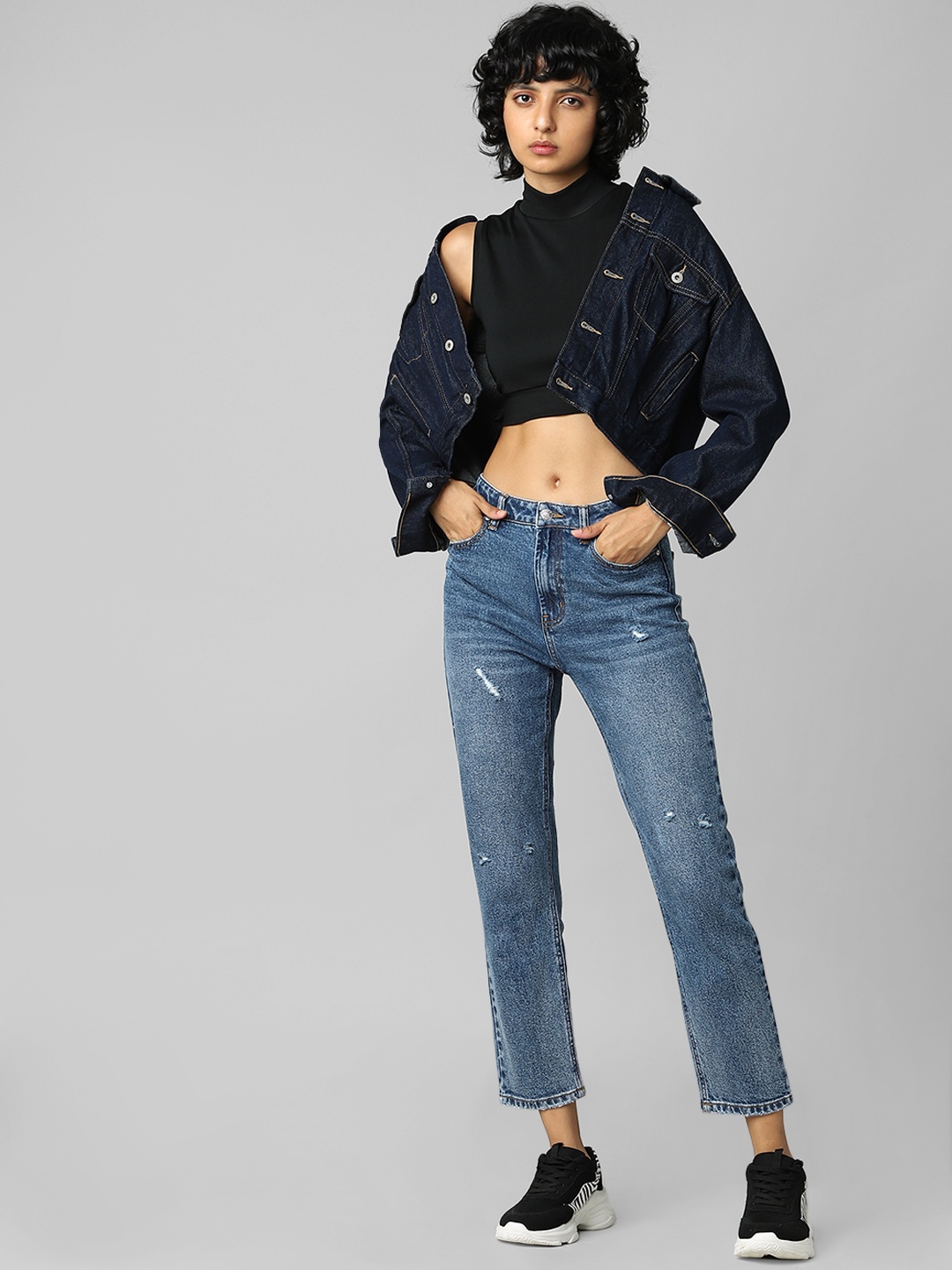 

ONLY Women Blue Straight Fit Mildly Distressed Heavy Fade Jeans