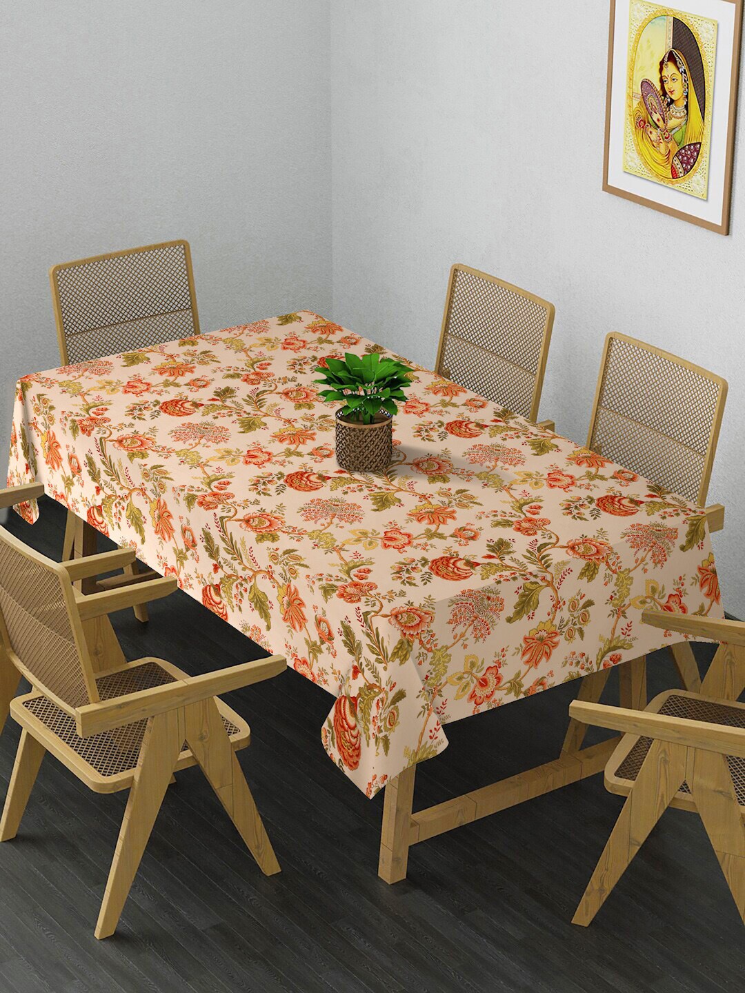 

HOSTA HOMES Multi Floral Print Velvet 6 Seater Table Covers, Orange