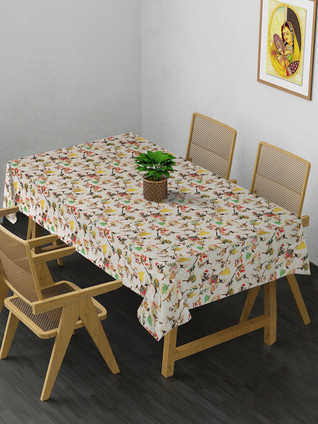 

HOSTA HOMES Multi Printed Velvet 4 Seater Table Covers, Beige
