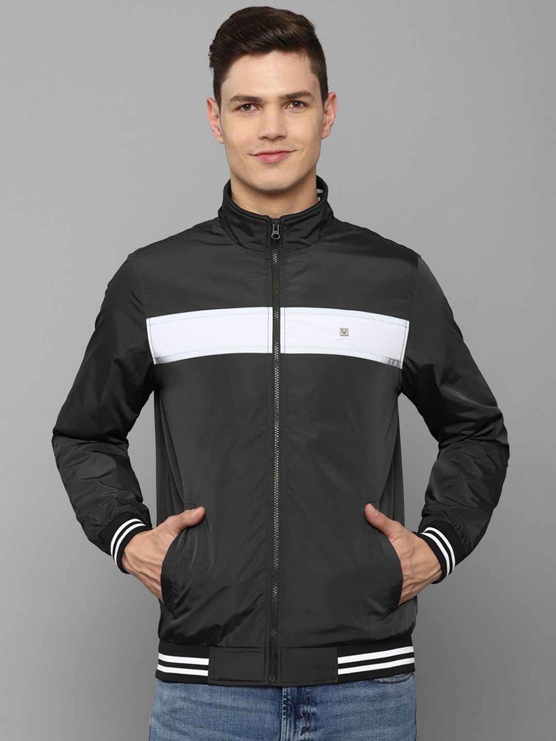 

Allen Solly Men Black White Colourblocked Bomber Jacket