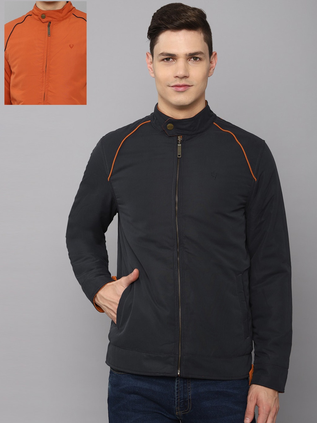 

Allen Solly Men Orange Solid Reversible Bomber Jacket