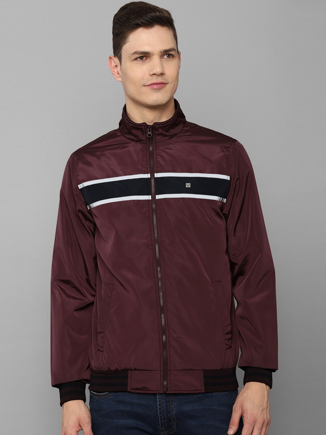 

Allen Solly Men Brown Striped Long Sleeves Bomber Jacket