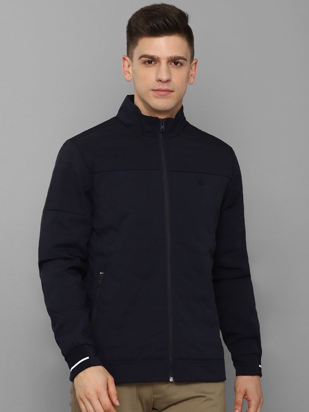 

Allen Solly Men Navy Blue Solid Long Sleeves Bomber Jacket