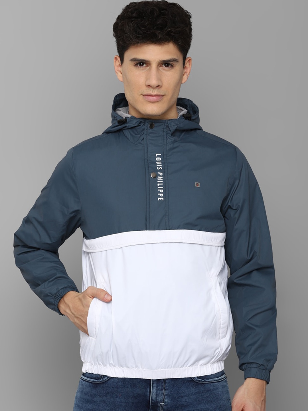 

Louis Philippe Sport Men Blue White Colourblocked Bomber Jacket