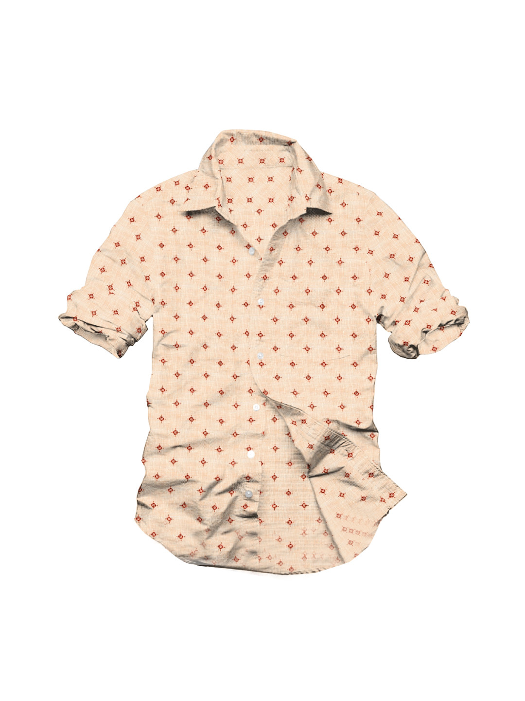 

Linen Club Men Orange Printed Pure Linen Shirt Clothing Fabric