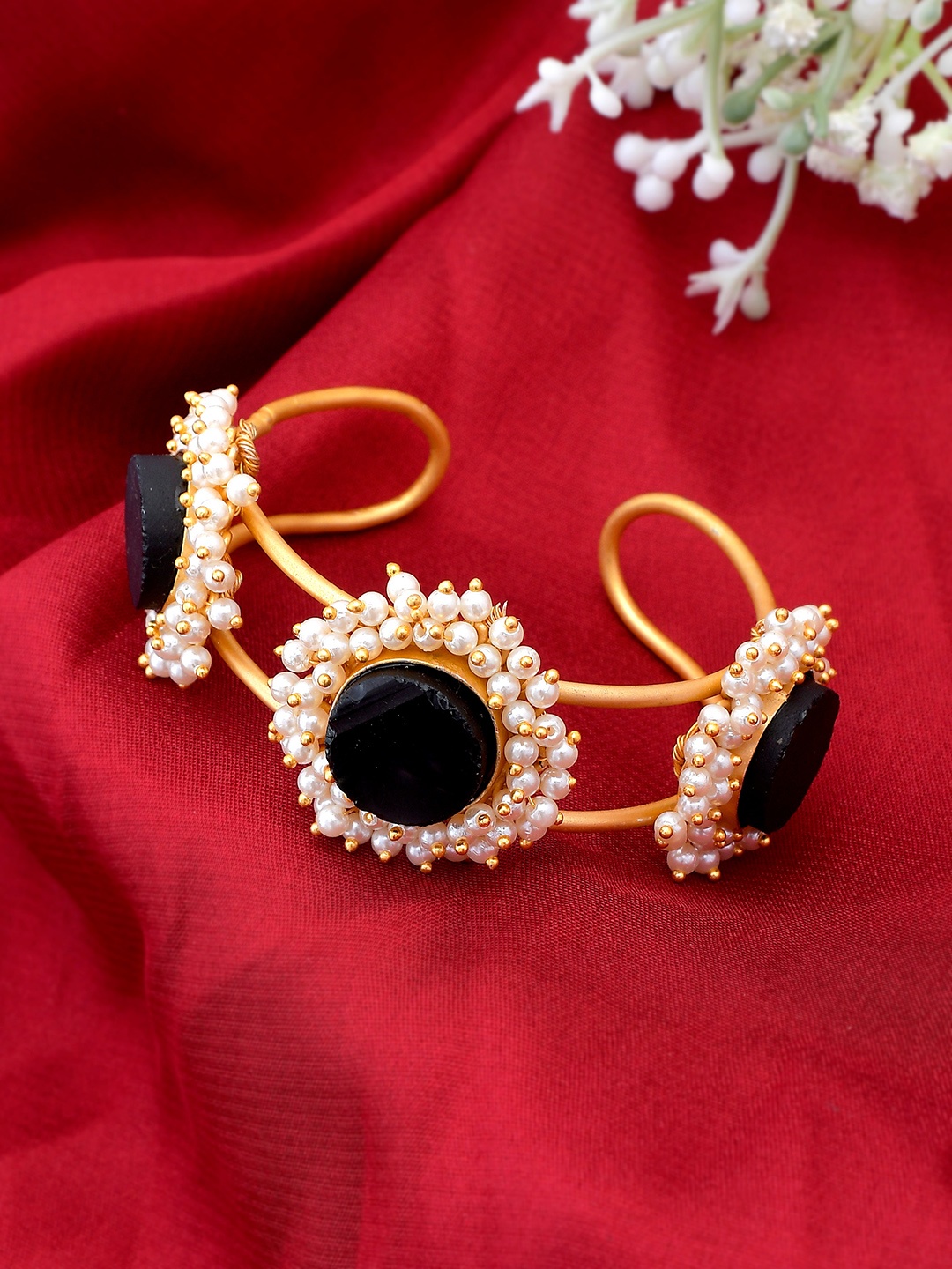 

Silvermerc Designs Women Brass Onyx Gold-Plated Cuff Bracelet