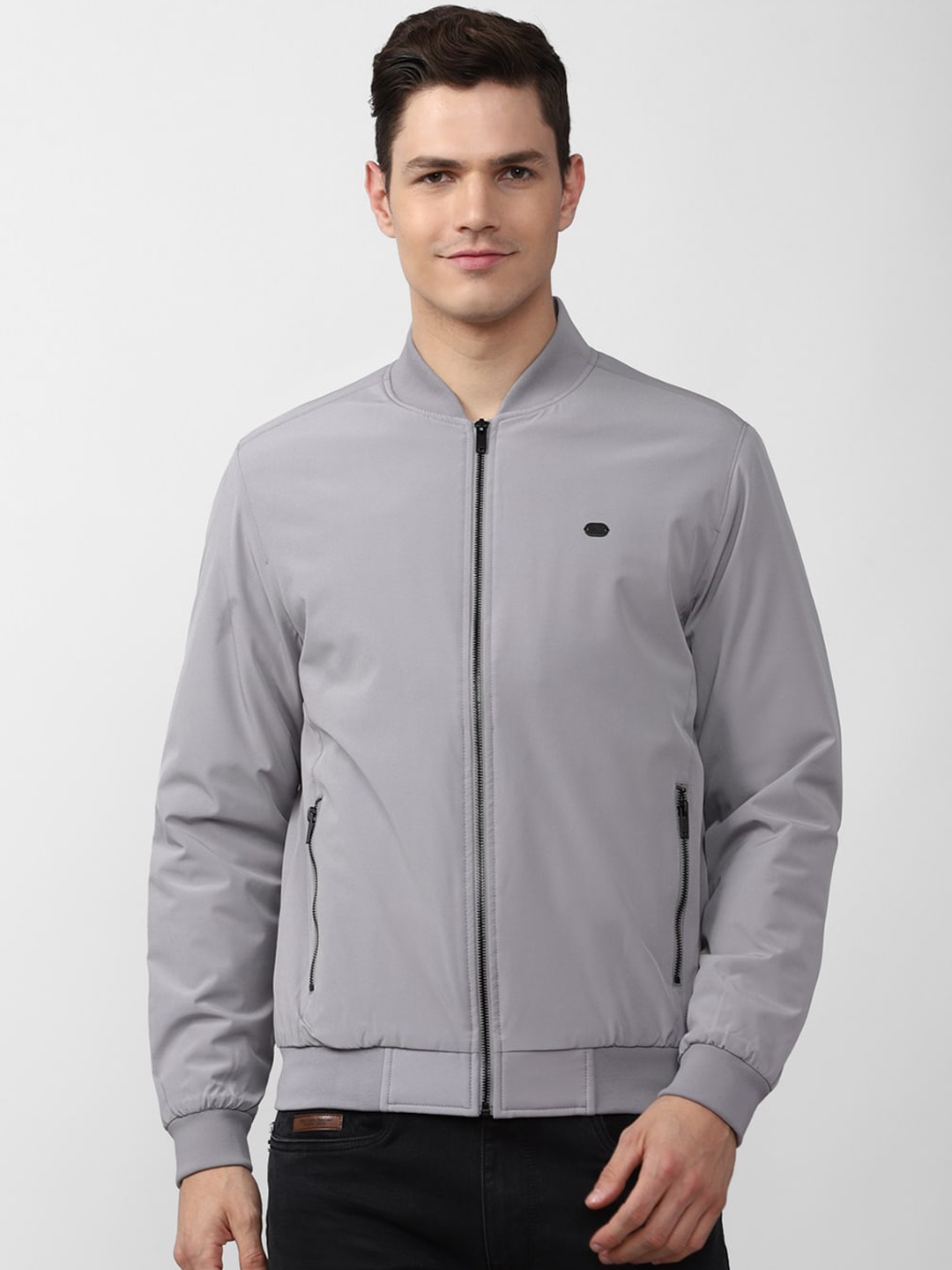 

Peter England Casuals Men Grey Solid Bomber Jacket