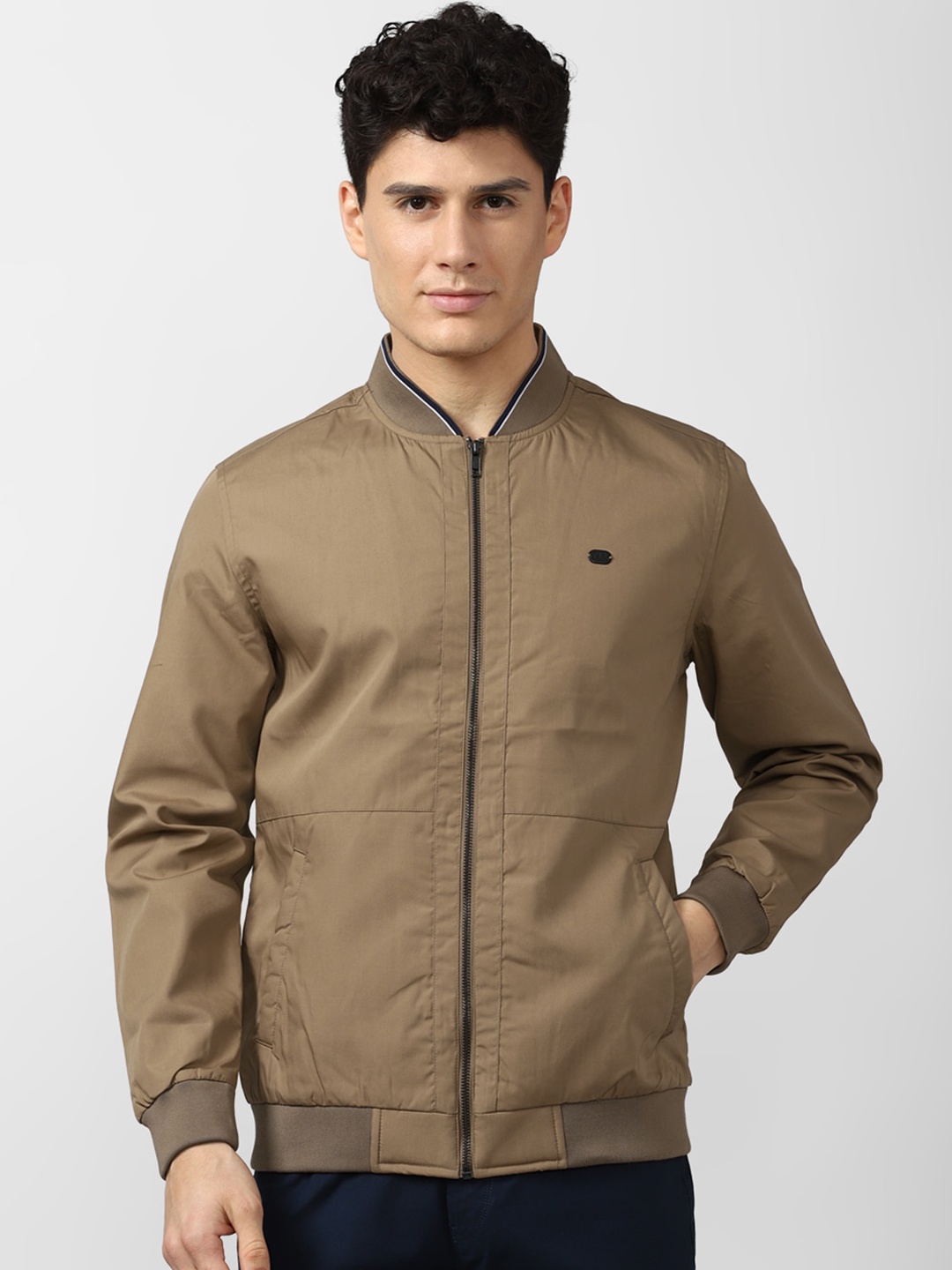 

Peter England Casuals Men Brown Solid Polyester Long Sleeves Bomber Jacket