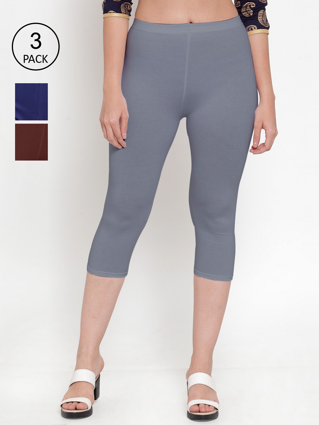 

GRACIT Women Pack Of 3 Skinny Fit Capris, Grey