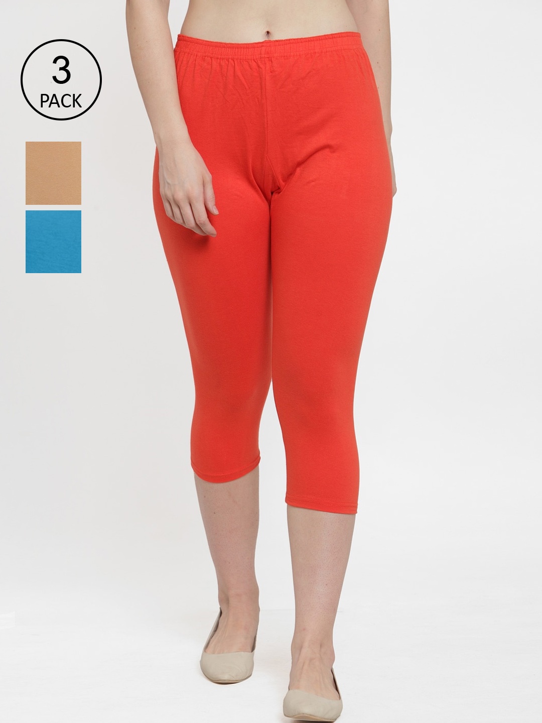 

GRACIT Women Pack of 3 Solid Capris, Orange