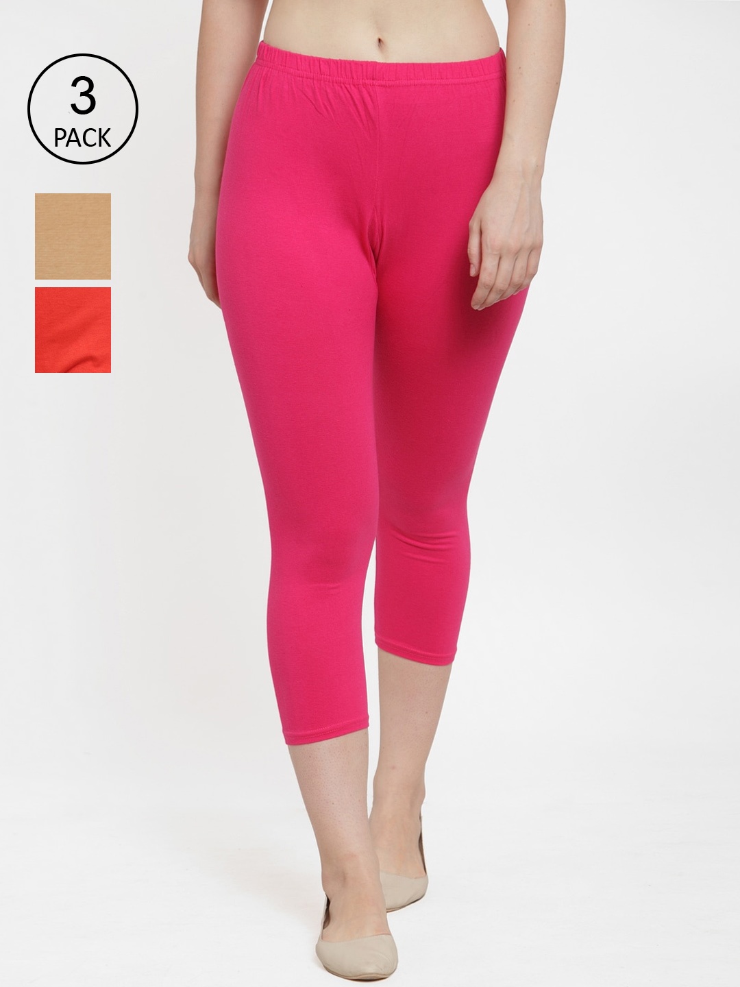 GRACIT Women Pack of 3 Capris, Pink