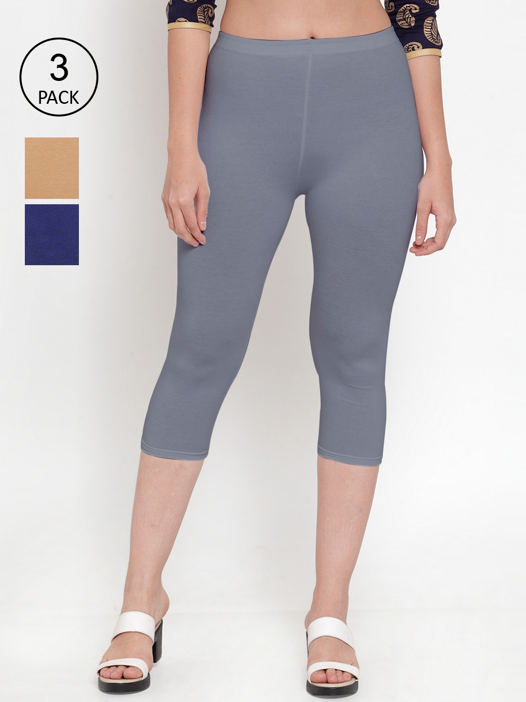 

GRACIT Women Pack of 3 Capris, Grey