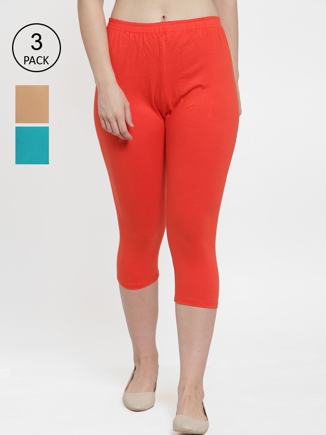 

GRACIT Women Pack Of 3 Capris, Orange