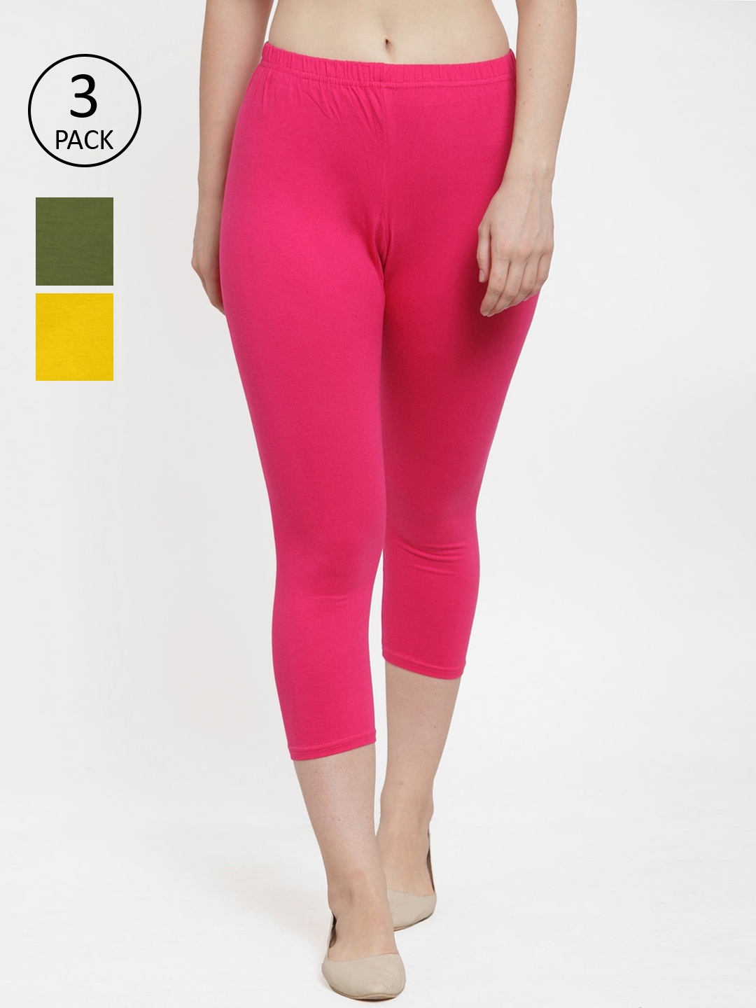 

GRACIT Women Pack of 3 Solid Capris, Yellow