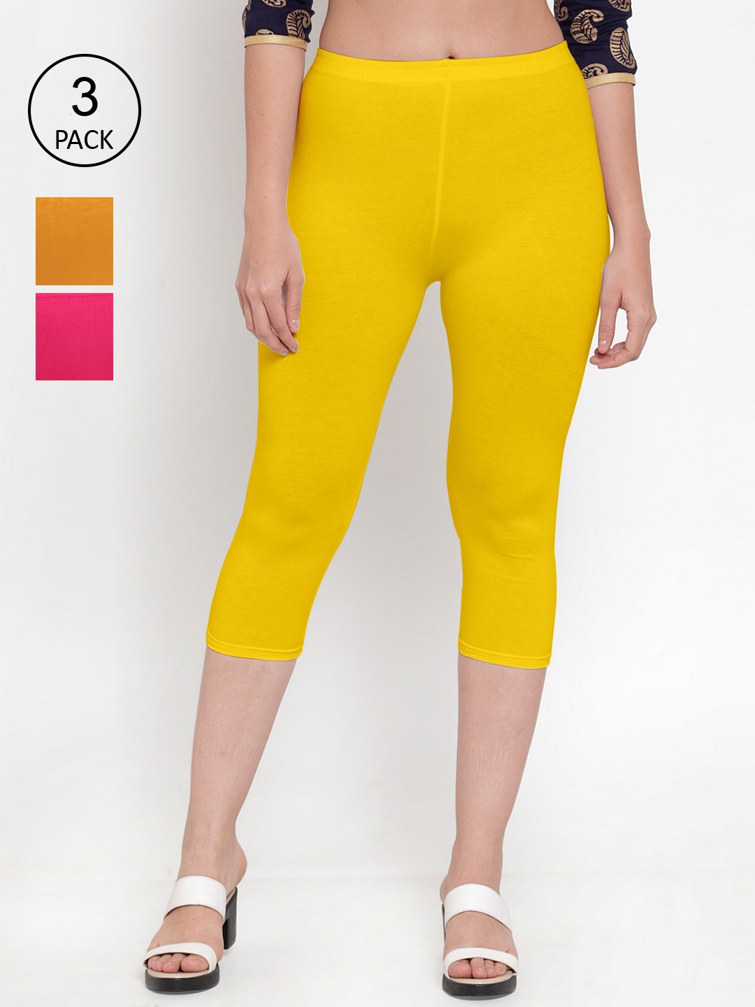 

GRACIT Women Pack of 3 Capris, Yellow