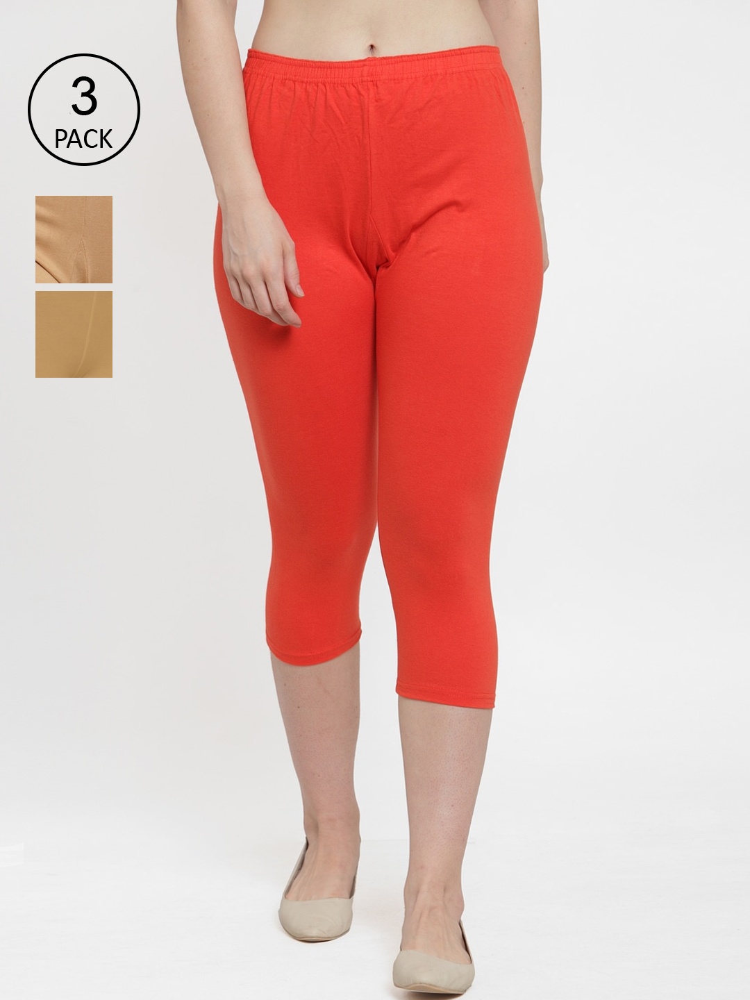 

GRACIT Women Pack of 3 Solid Capris, Orange