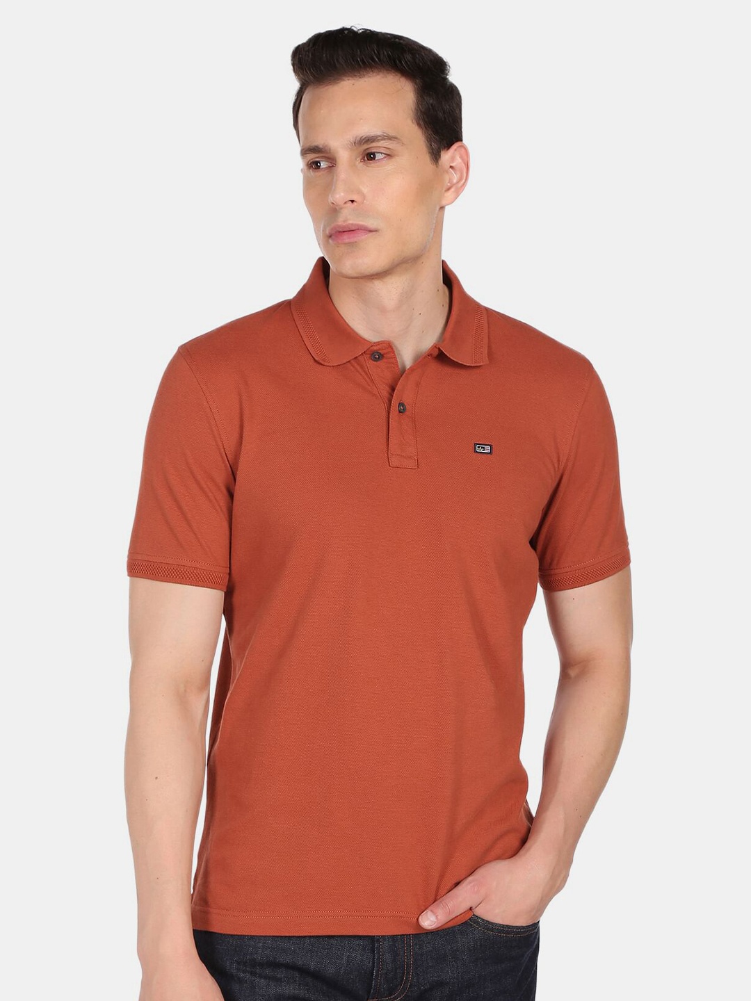 

Arrow Sport Men Rust Brown Polo Collar Cotton T-shirt