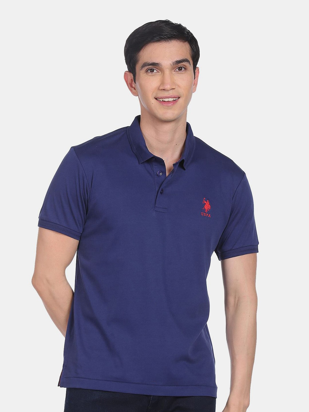 

U S Polo Assn Men Blue Polo Collar T-shirt