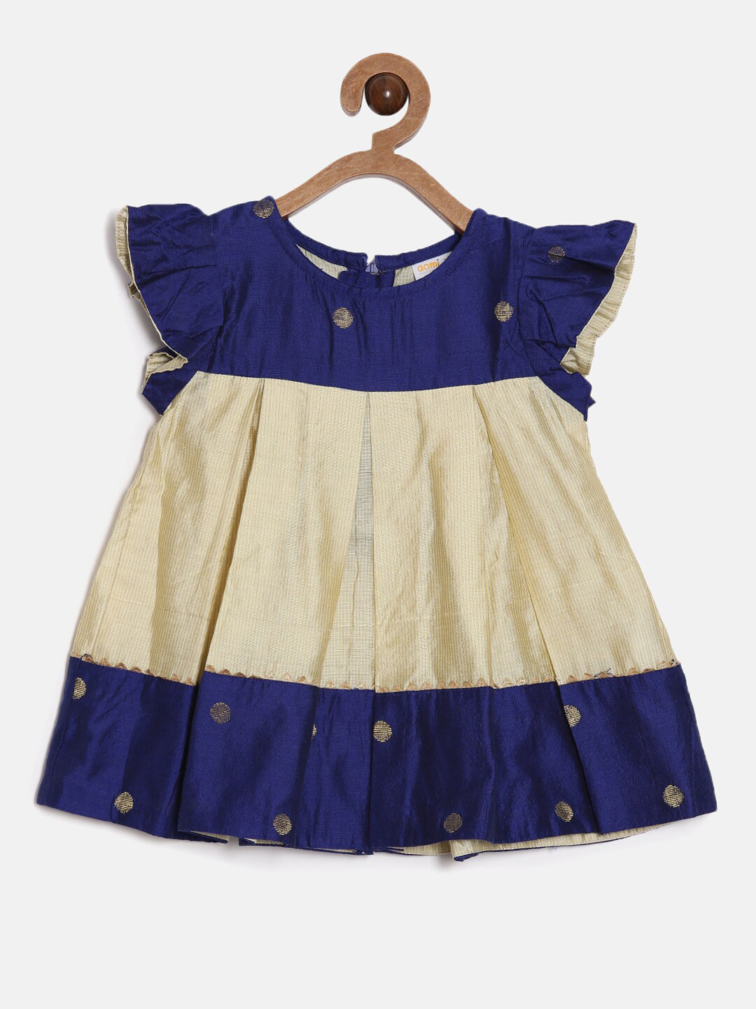 

Aomi Girls Navy Blue & Cream-Coloured Colourblocked Ethnic A-Line Dress