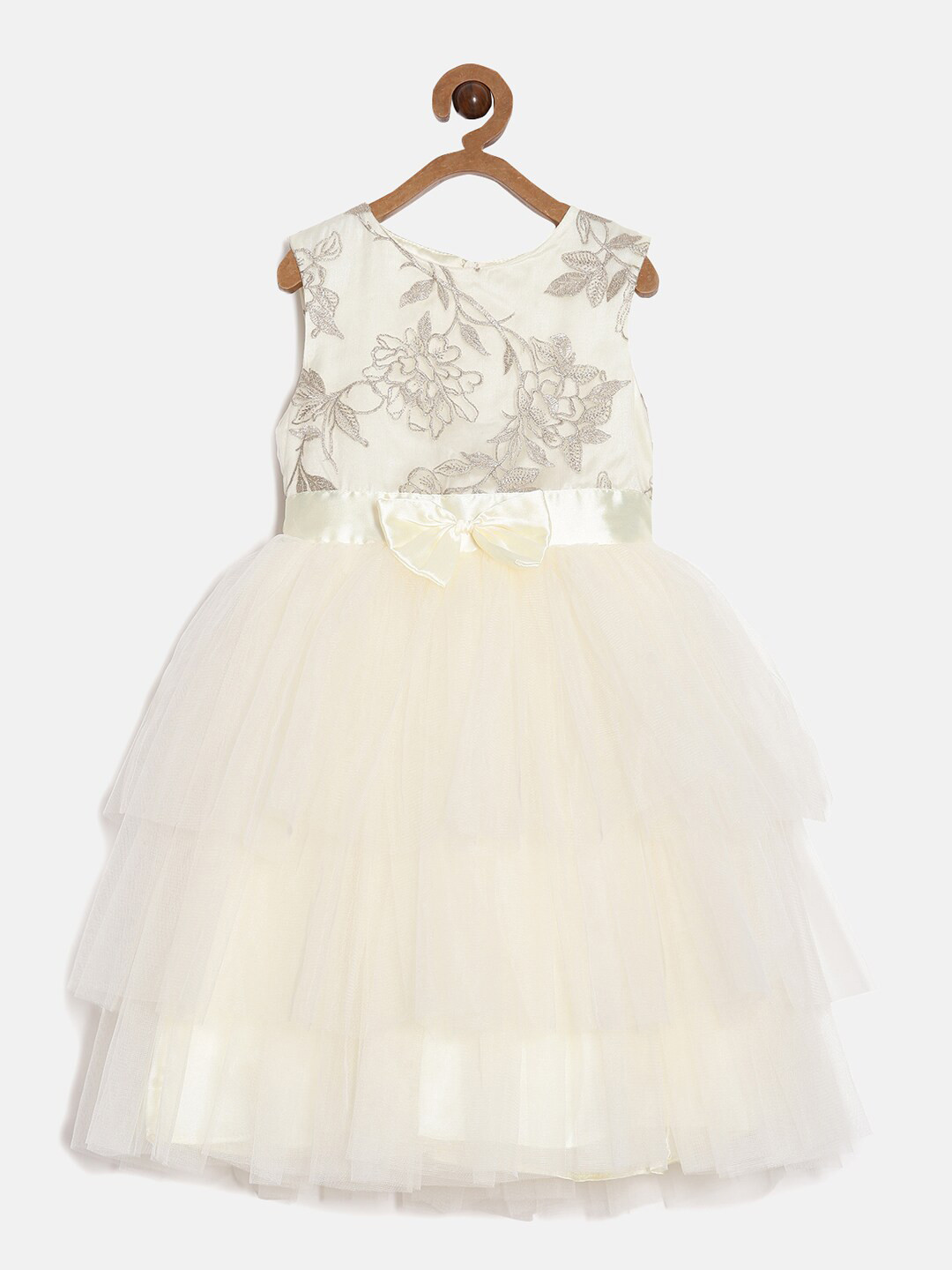 

Aomi Girls Cream-Coloured Layered Embroidered Dress