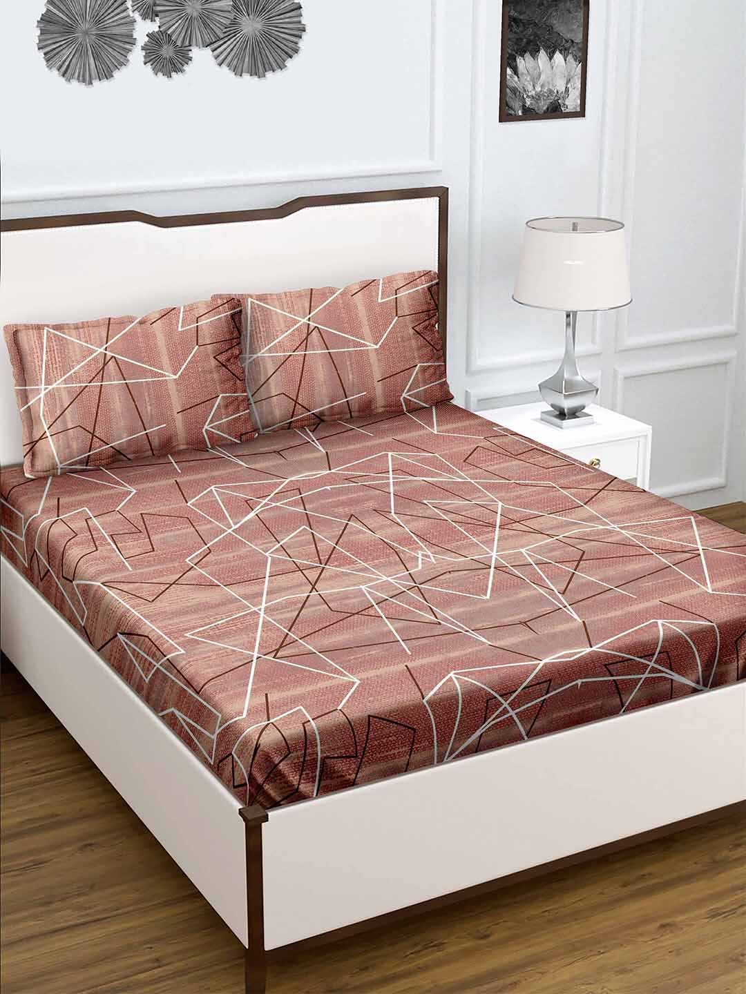 

BELLA CASA Pink Printed 210 TC Cotton King Bedsheet with 2 Pillow Covers