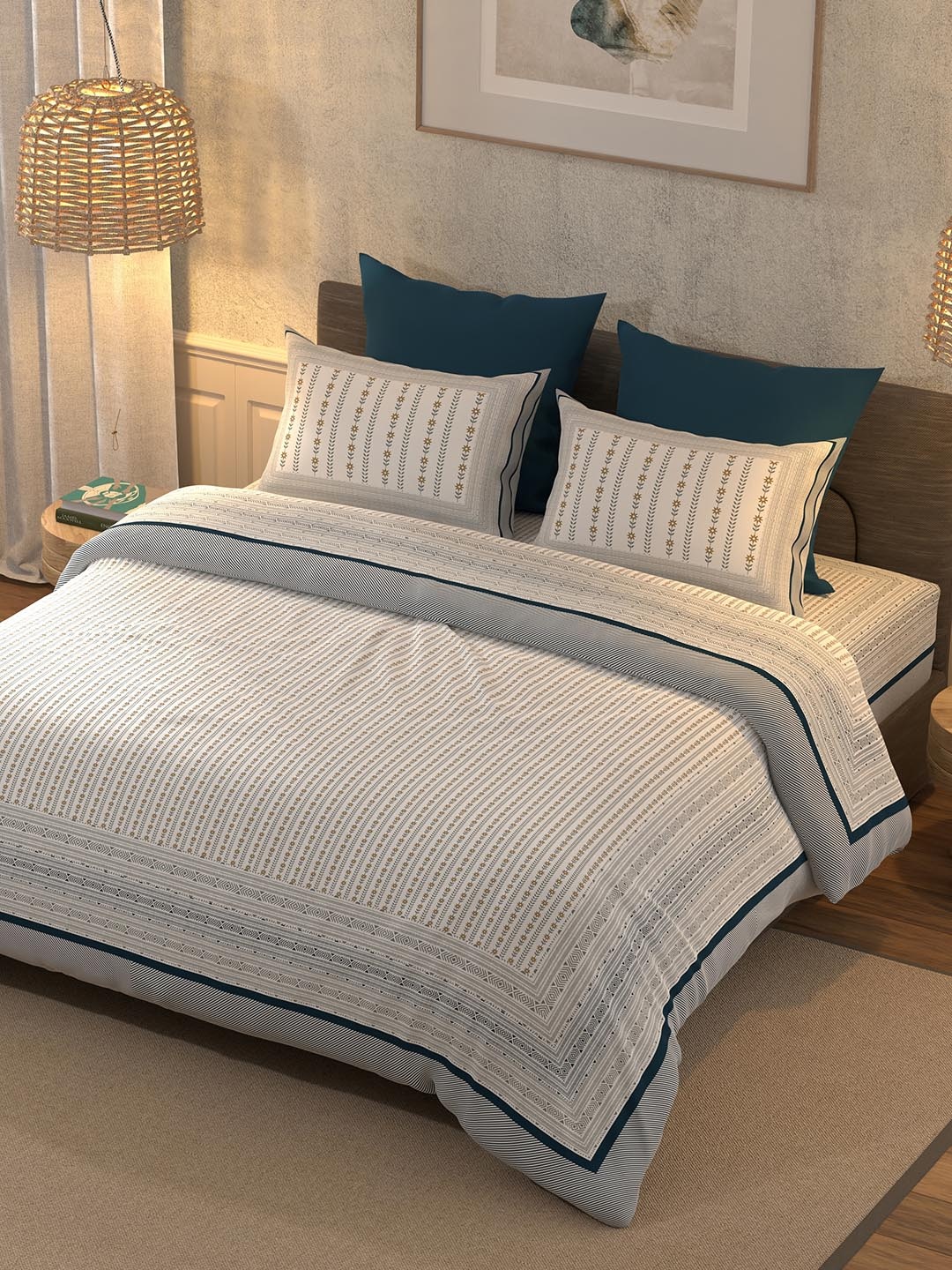 

BELLA CASA Floral 350 TC King Bedsheet with 2 Pillow Covers, Blue