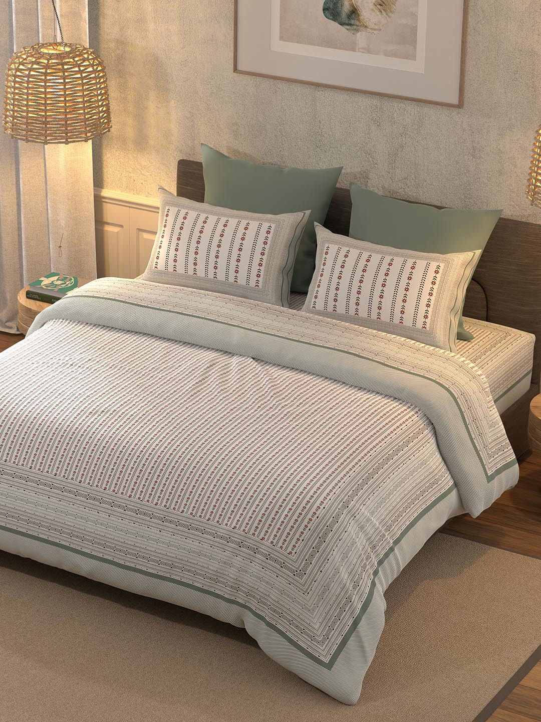 

BELLA CASA Grey & Off White 350 TC King Bedsheet with 2 Pillow Covers