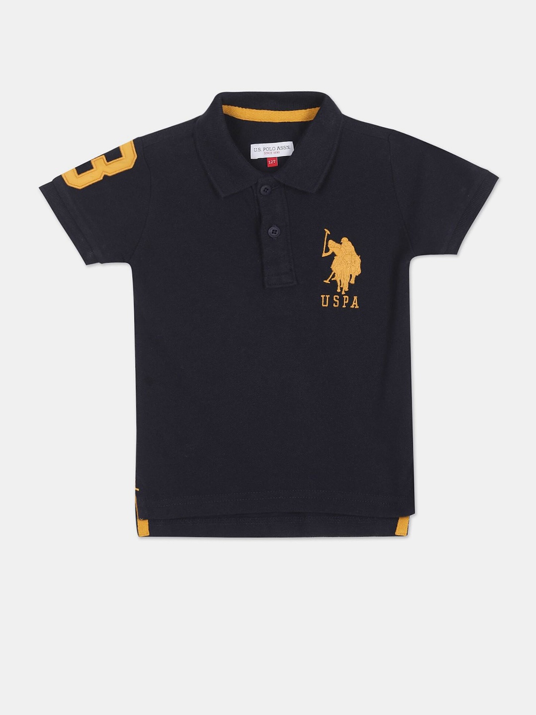 

U S Polo Assn Kids Boys Blue & Yellow Brand Logo Printed Pure Cotton Polo Collar T-shirt