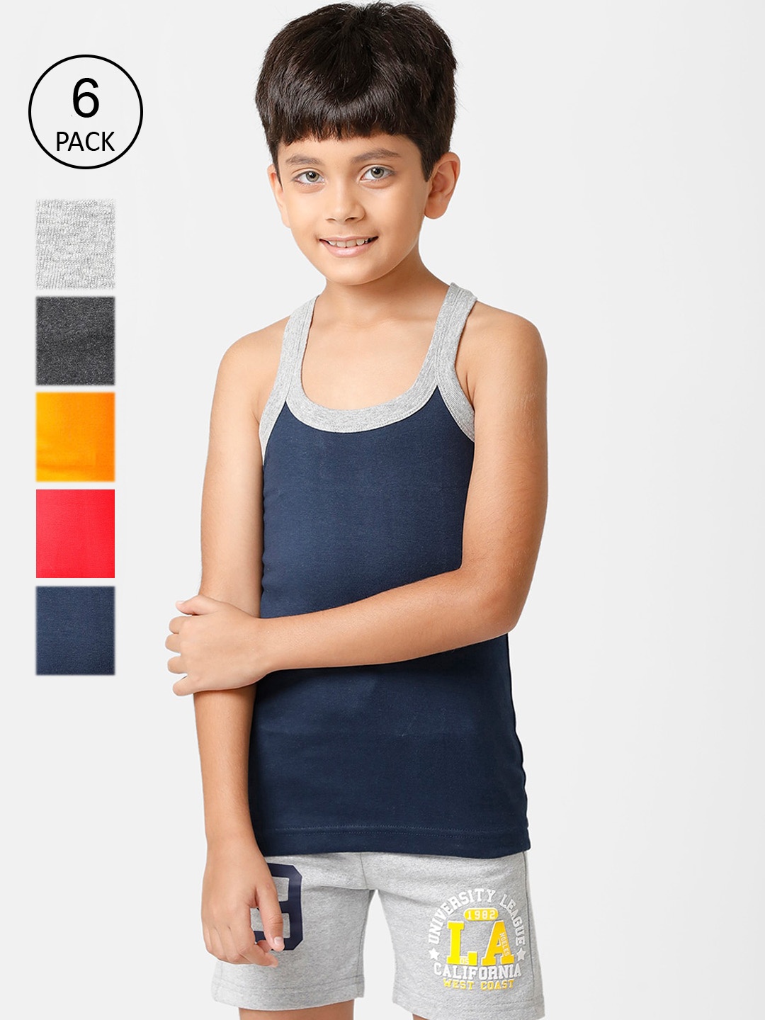 

Ramraj Boys Pack Of 6 Cotton Innerwear Vests, Orange