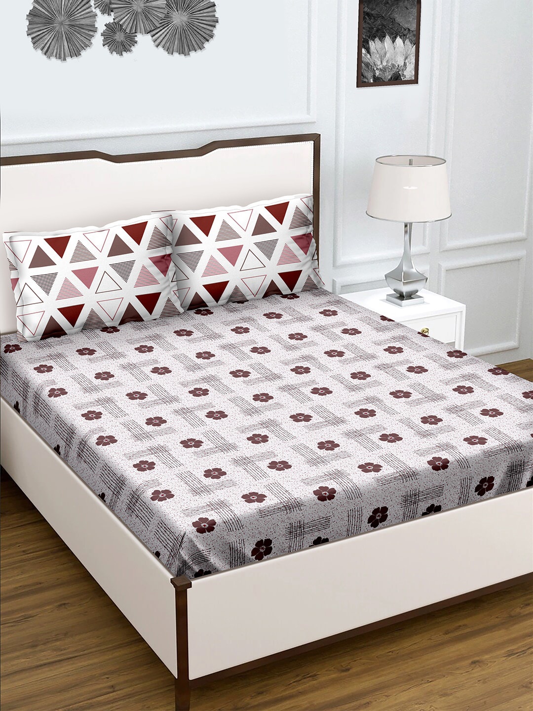 

BELLA CASA Pink & Brown Floral 180 TC Queen Bedsheet with 2 Pillow Covers